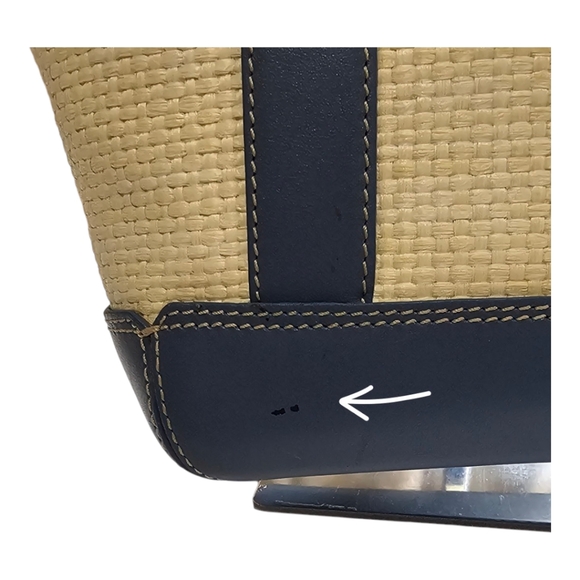 COACH Hampton Small Handbag Blue Leather & Cream Straw - Picture 5 of 9